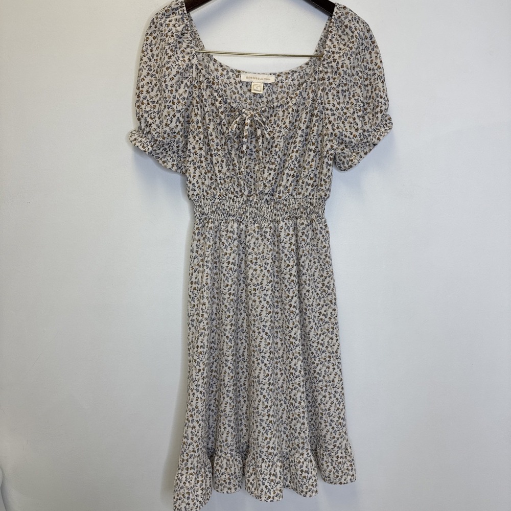 Monteau Los Angeles Floral Smocked Waist‎ Ruffle Hem Puff Sleeve Dress Medium